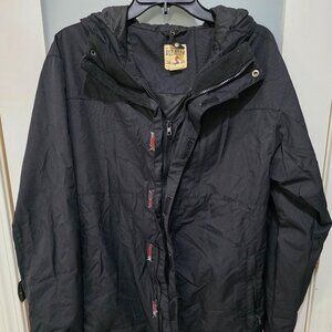 Red Head Black Hooded Coat Double Zipper Size Small
